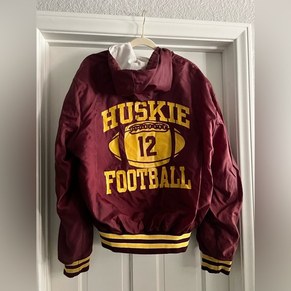 Holloway Vtg Huskies Football Hoodie Jacket size XXL burgundy yellow Michael - Picture 1 of 5